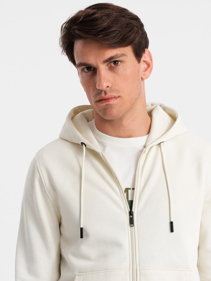 Pánská bavlněná mikina BASIC s rozepínáním - krémová V5 OM-SSBZ-0160