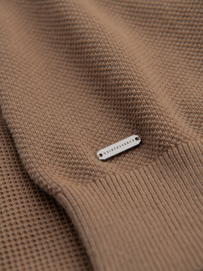 Vyriški medvilniniai struktūrinio trikotažo polo marškinėliai - šviesiai rudi V3 OM-POSS-0117