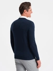 Men's sweater with a "v-neck" neckline with a shirt collar - navy blue V2 OM-SWSW-0102