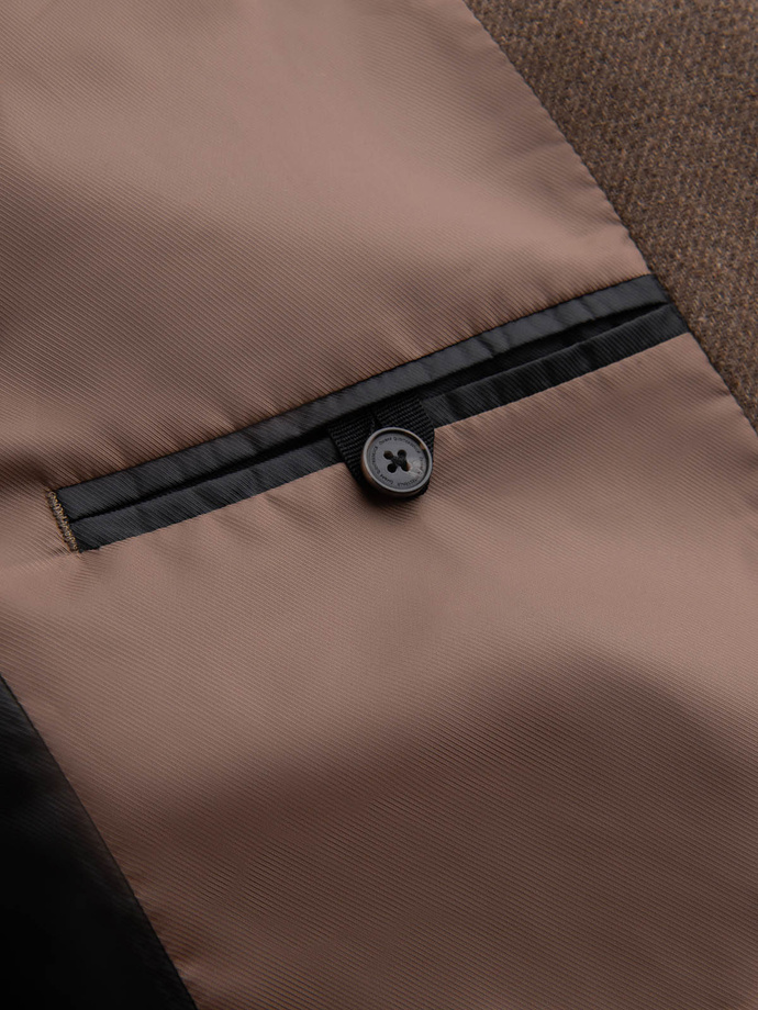 Elegant single-breasted men's wool coat - brown V1 OM-COWC-0114