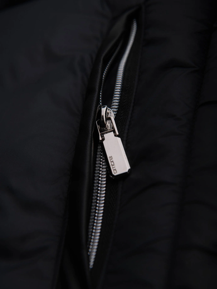 Men's quilted classic jacket with stand-up collar - black V1 OM-JALP-0261