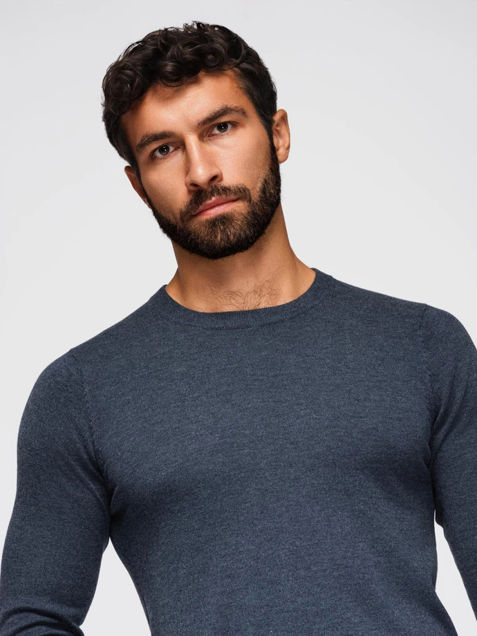 BASIC men's viscose classic sweater with round neckline - navy blue melange V16 OM-SWBS-0106