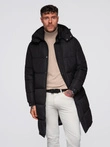 Men's long quilted winter jacket with hood - black V1 OM-JALJ-0309