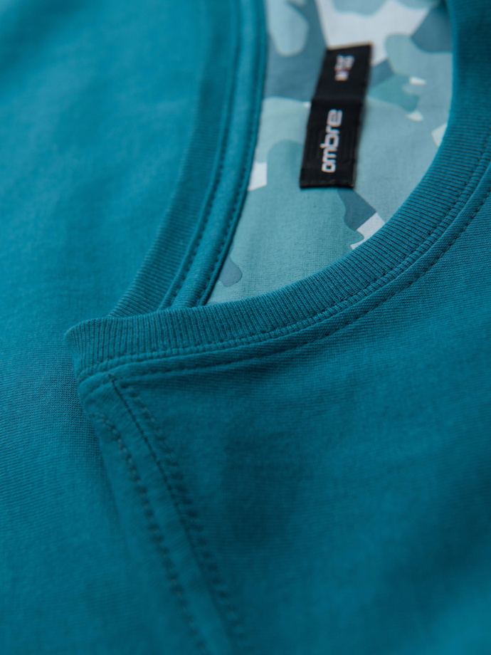 Pánské bavlněné tričko s potiskem kapsy - tyrkysové V1 OM-TSPT-0228