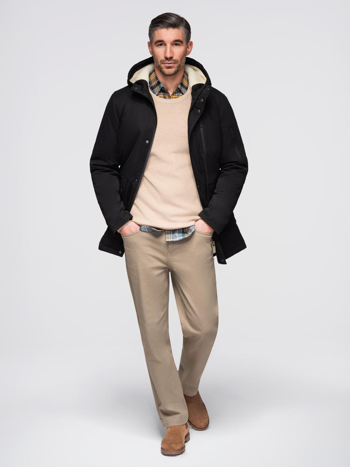 Warmed quilted men's jacket with raglan sleeves - extinguished purple V6 OM-JAHP-0302