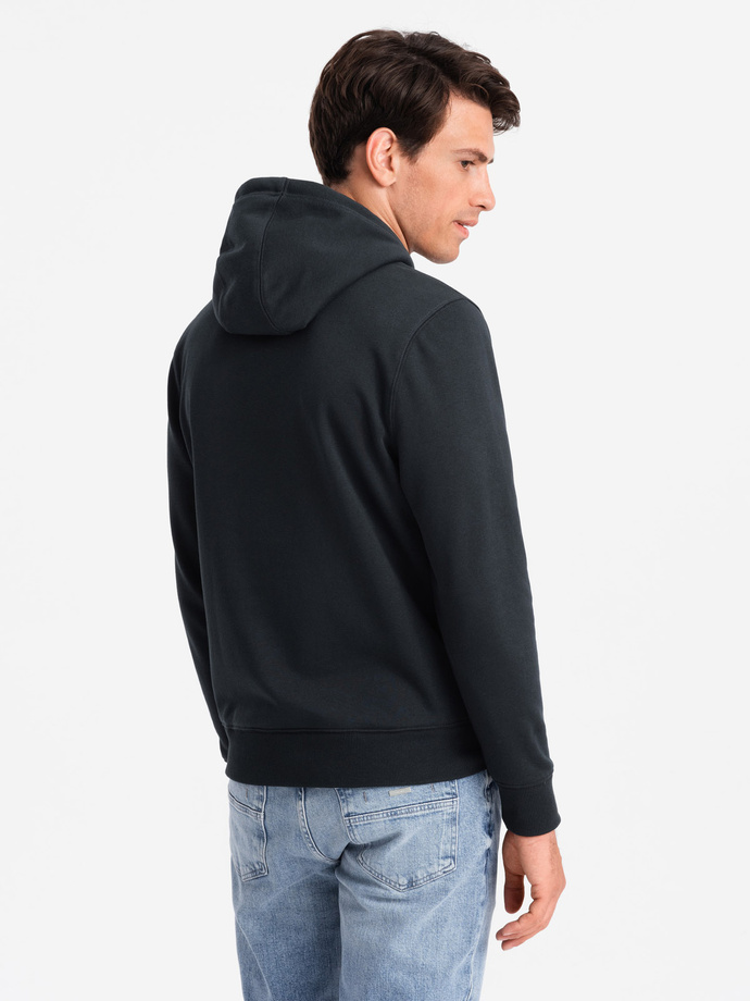 Men's BASIC cotton kangaroo hooded sweatshirt - black V9 OM-SSBN-0161