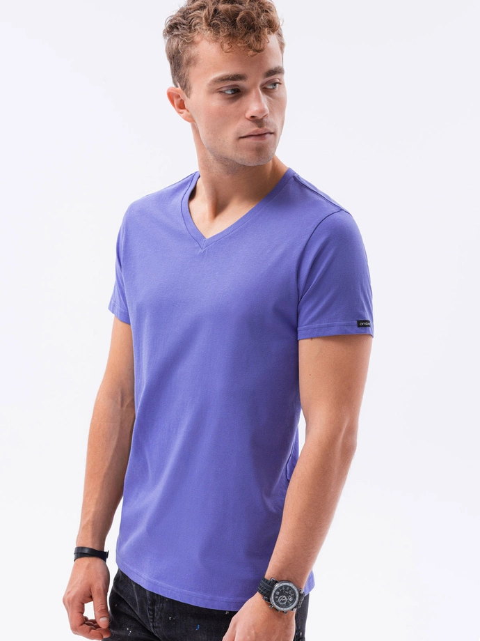 Tricou clasic pentru bărbați BASIC cu decolteu serape - violet V12 S1369