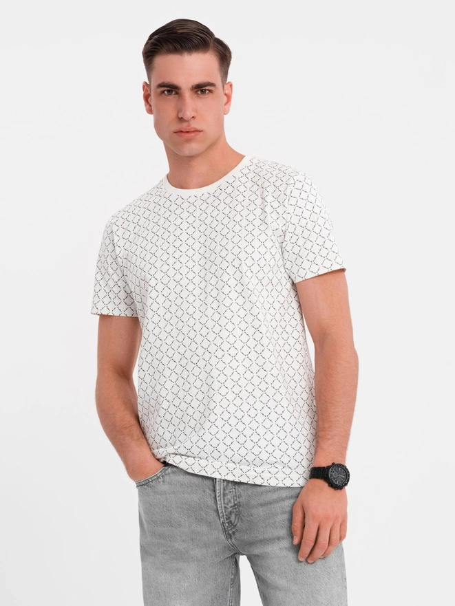 Men's full print knit shirt - white V3 OM-TSFP-0250