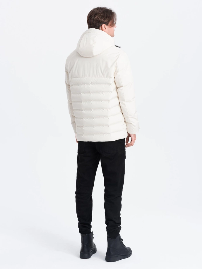 Men's winter jacket with detachable hood - cream V2 OM-JAHP-0150