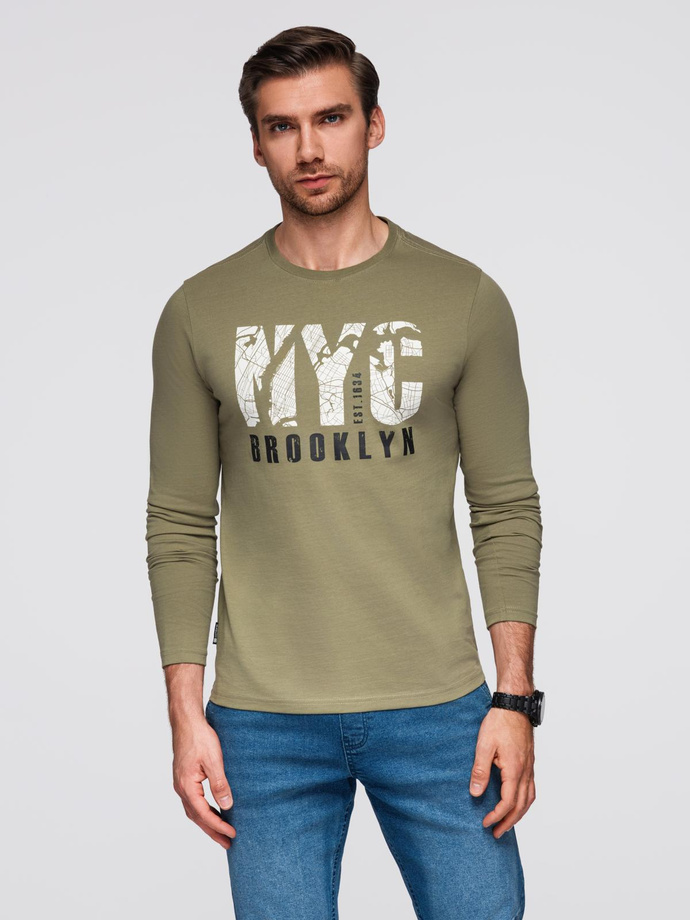 Men's urban print longsleeve - olive V1 OM-LSPT-0131