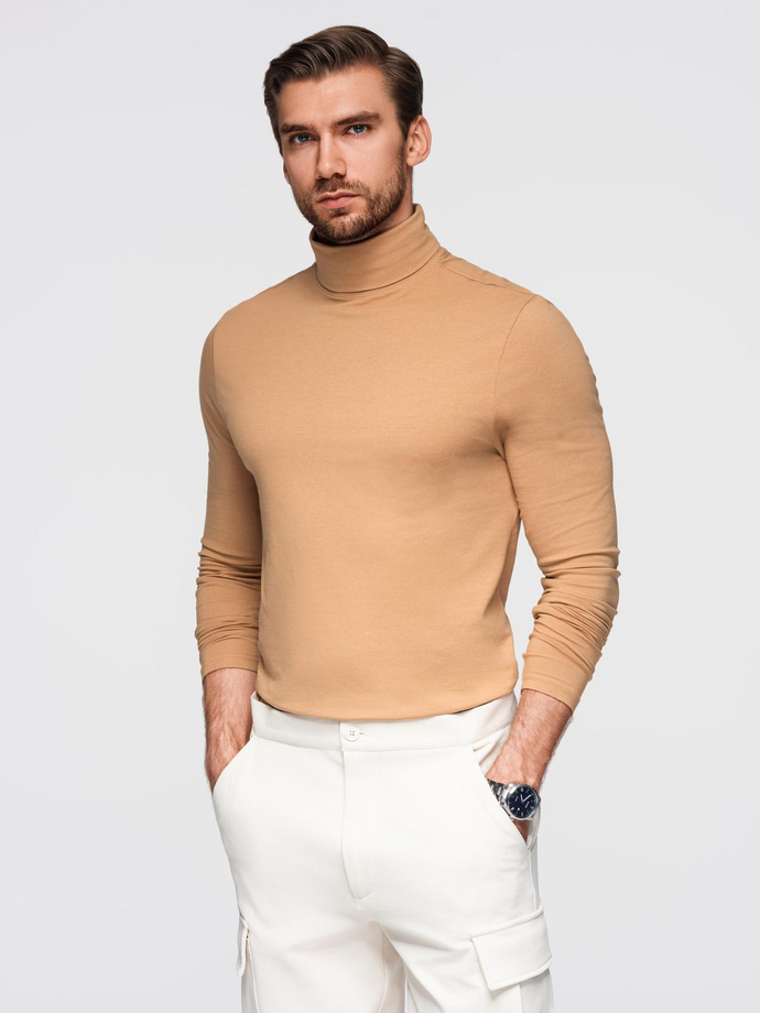 Men's plain turtleneck longsleeve - light brown V5 OM-LSCL-0130