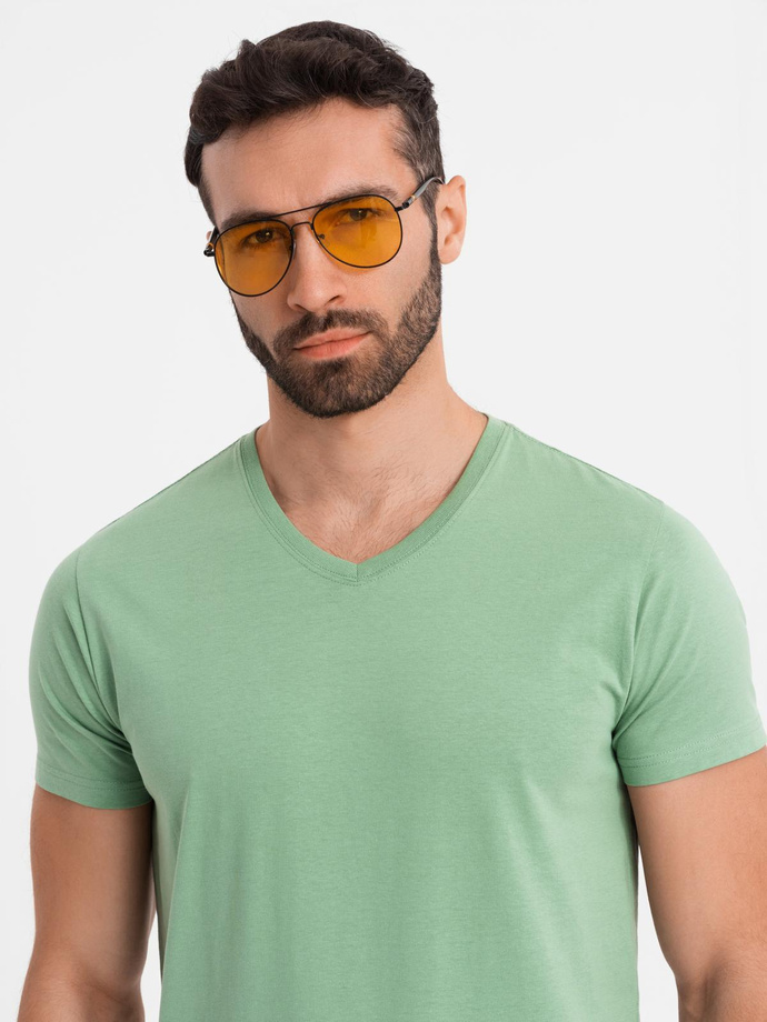 BASIC men's cotton classic tee with v-neck - green V11 OM-TSBS-0237