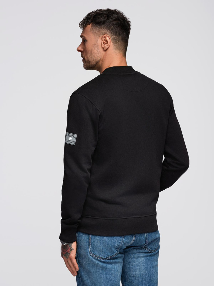 Cotton unbuttoned men's sweatshirt bomber - black V5 OM-SSZP-0215