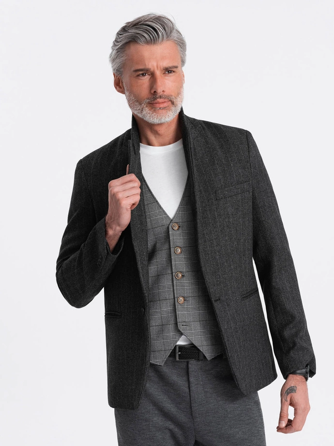 Stylish men's jacquard blazer with delicate stripes - graphite V1 OM-BLZB-0113