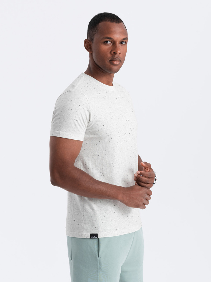 Tricou pentru bărbați cu efect decorativ confetti - crem V1 OM-TSCT-0178