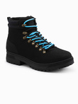 Men's winter trekking boots with contrasting laces - black V3 OM-FOBO-0132