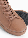 Men's high-top sneakers with matte texture and embossed logo - light brown V3 OM-FOTH-0185