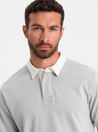 Men's sweatshirt with white polo collar - ash V7 OM-SSNZ-0132