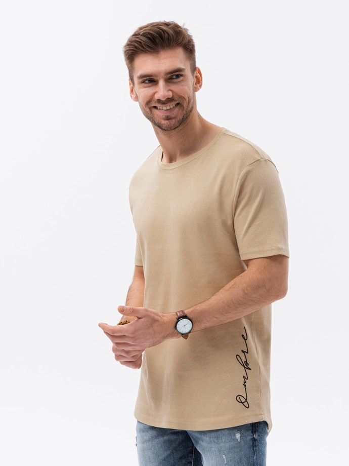 Men's printed t-shirt - beige S1387