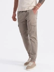 Pánske nohavice JOGGER s cargo vreckami na zips - béžové V2 OM-PAJO-0123