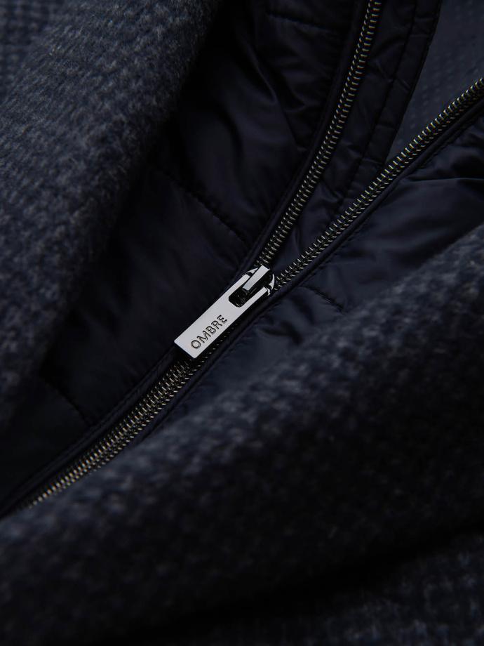 Palton bărbătesc descheiat din lână - albastru marin V1 OM-COWC-0121