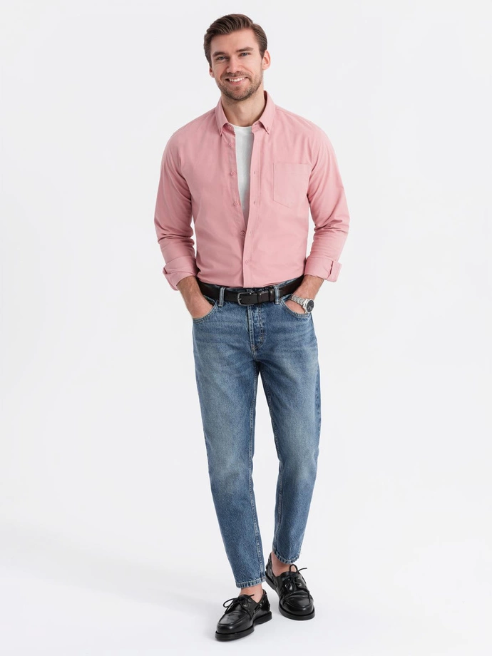 Pánské bavlněné tričko REGULAR FIT s kapsičkou - růžové V3 OM-SHOS-0153