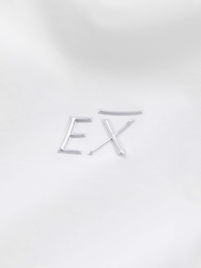 Pánské tričko SLIM FIT s dlouhým rukávem do V s elastanem a potiskem - bílé V2 OM-LSBC-0123