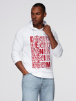 Men's non-stretch kangaroo sweatshirt with hood and print - white V3 OM-SSPS-0158