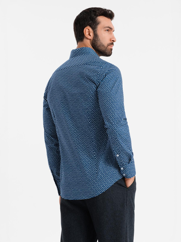 Cămașă bărbătească SLIM FIT cu model fin - albastru marin V1 OM-SHCS-0140