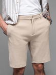 Pánske krátke šortky SLIM FIT z melanžového štruktúrovaného úpletu - pieskové V3 OM-SRCS-0166