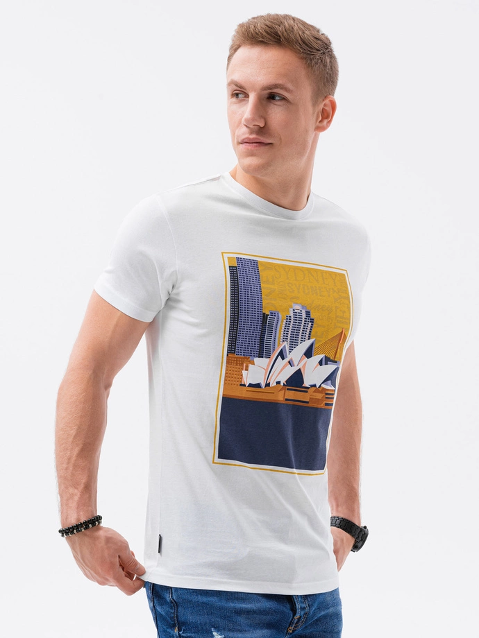 Men's printed t-shirt V-7A- white S1434