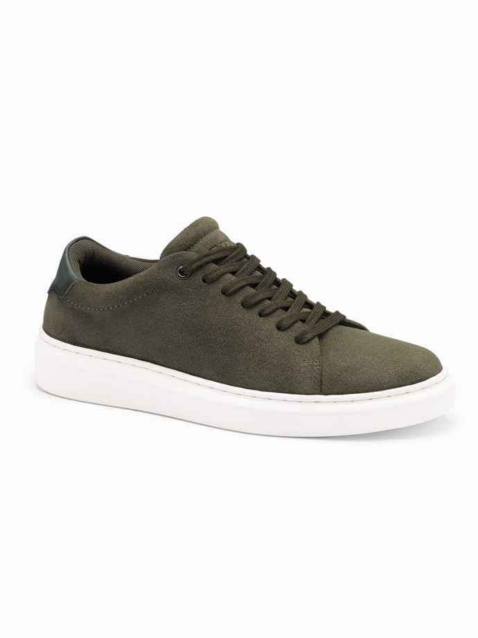 Pantofi sneaker clasici pentru bărbați din piele de căprioară moale - dark olive V3 OM-FOCS-0163
