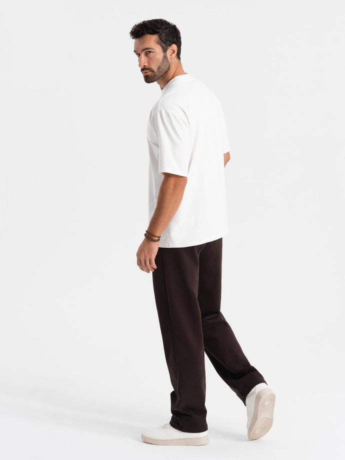 Men's LOOSE FIT cotton t-shirt with round neckline - cream V2 OM-TSBC-0234 