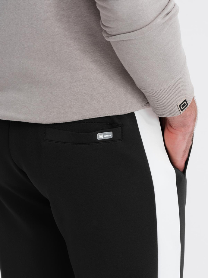 Men's sweatpants joggers with contrasting stripes - black V1 OM-PASK-0229