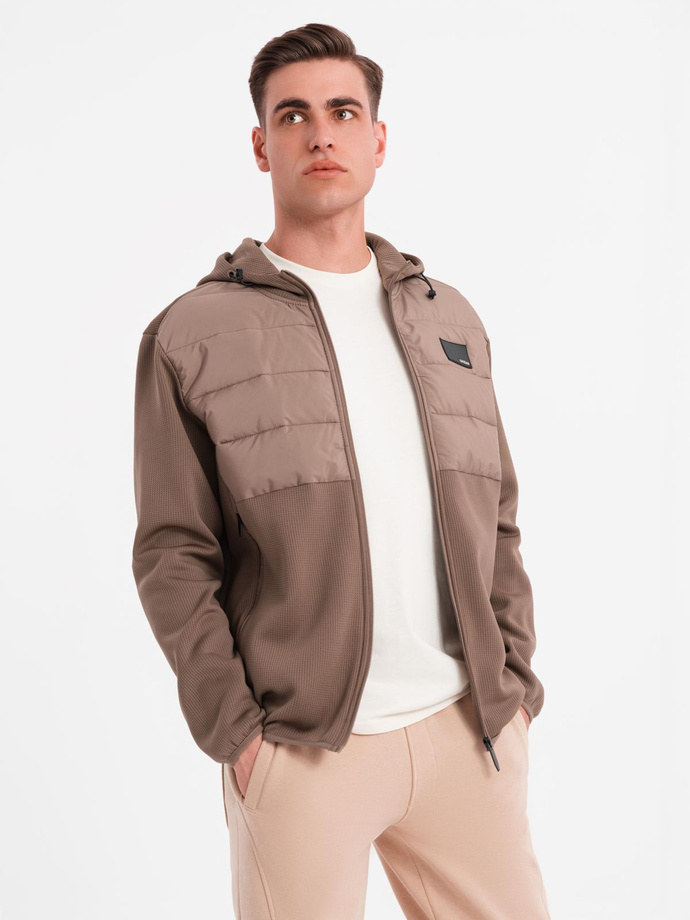 Jachetă sport ușoară colorată pentru bărbați cu fleece - maro și bleumarin V1 OM-JANP-0194