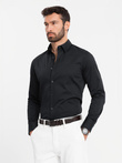 Cămașă clasică pentru bărbați SLIM FIT din țesătură satinată - negru V4 OM-SHOS-0176