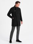 Men's coat with asymmetrical fastening - black V2 OM-COWC-0102