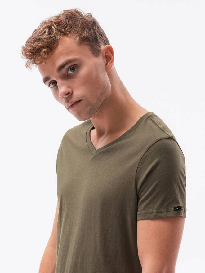 Tricou Classic BASIC pentru bărbați cu decolteu de tip echipaj - verde-oliv închis V6 S1369