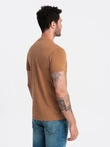 Tricou cu guler în V din bumbac clasic BASIC pentru bărbați - maro V9 OM-TSBS-0145