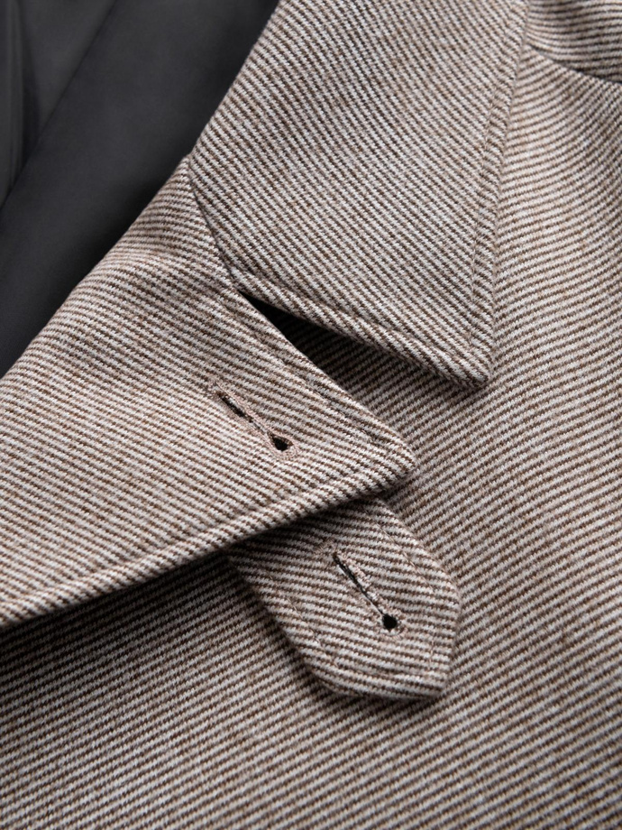 Vyriškas vienspalvis raštuotas paltas su kišenėmis - pelenų V1 OM-COWC-0108