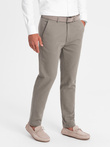 Classic men's chino pants with fine texture - dark beige V1 OM-PACP-0188