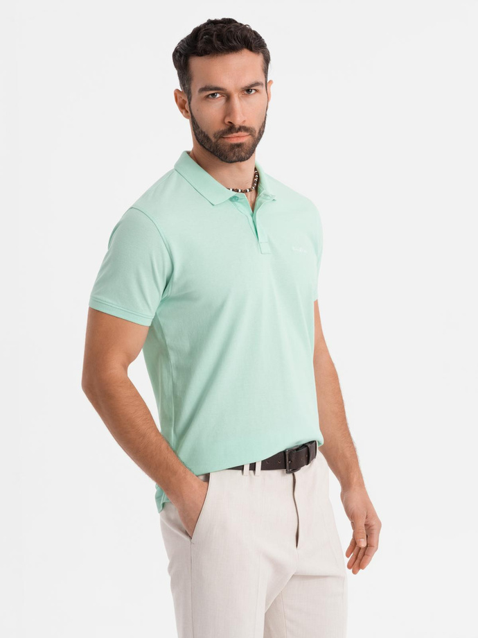 Tricou polo BASIC BASIC pentru bărbați, o singură culoare, din tricot piqué - verde neon V25 OM-POBS-0100