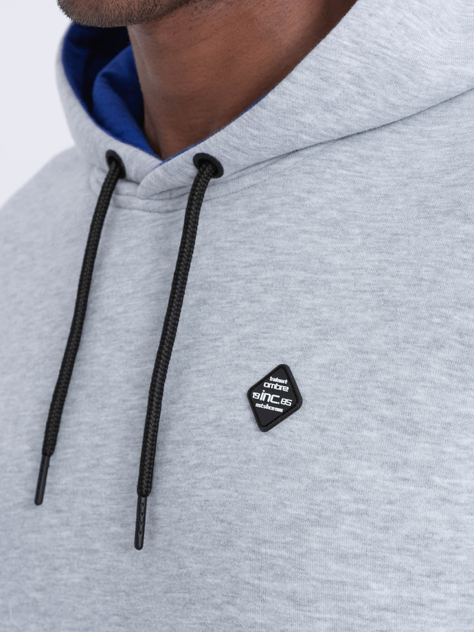 Men's hoodie with zippered pocket - gray melange V5 OM-SSNZ-22FW-006