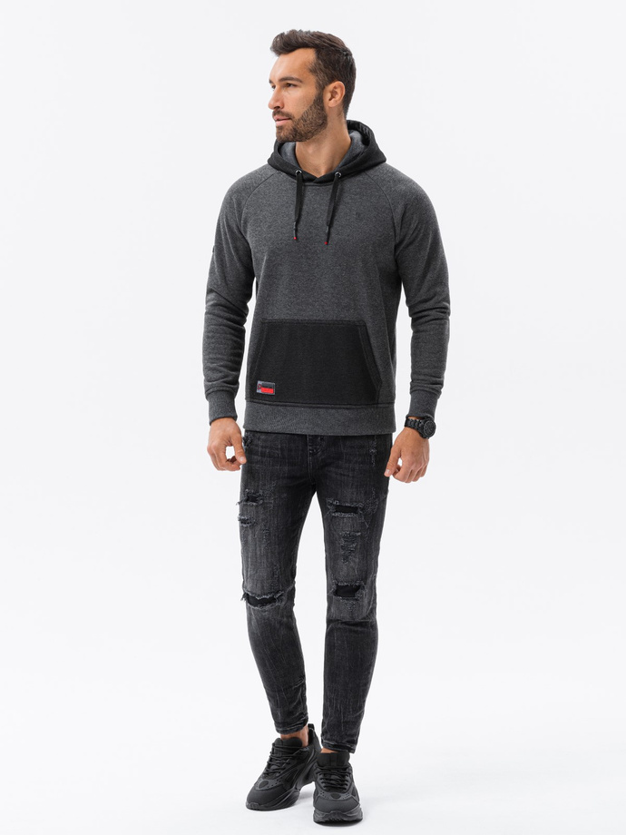Hanorac HOODIE din materiale combinate pentru bărbați - grafit V2 OM-SSNZ-22FW-016