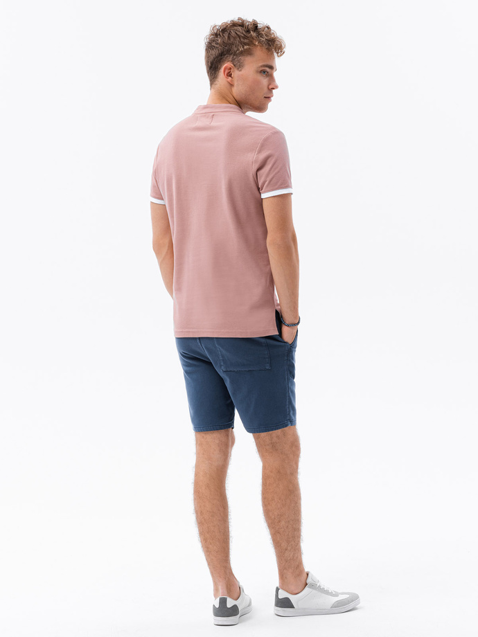 Men's collarless polo t-shirt - pink V7 S1381