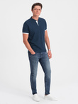 Men's collarless polo shirt - navy blue V4 OM-TSCT-0156