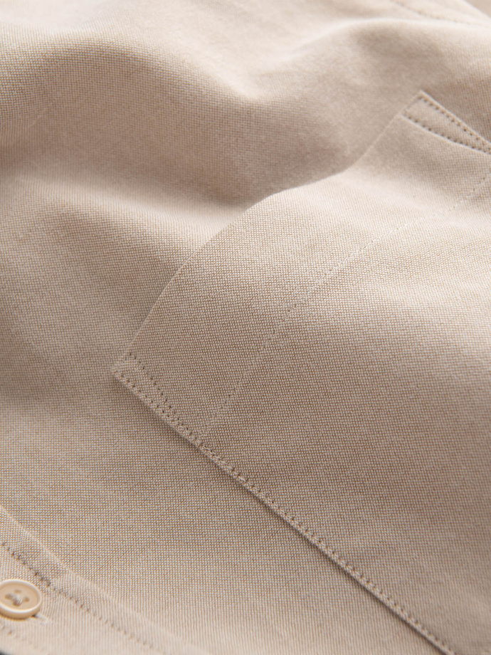 Men's REGULAR FIT cotton shirt with pocket - beige V1 OM-SHOS-0153