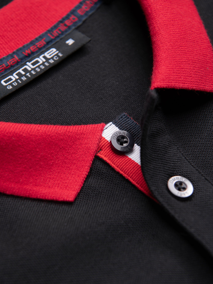 Men's polo shirt with colored accents - black V3 OM-POSS-0105