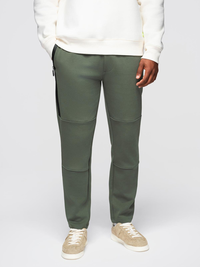 Men's sweatpants with straight leg and rubber details - dark olive green V4 OM-PASK-0281