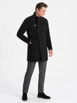 Men's coat with asymmetrical fastening - black V2 OM-COWC-0102